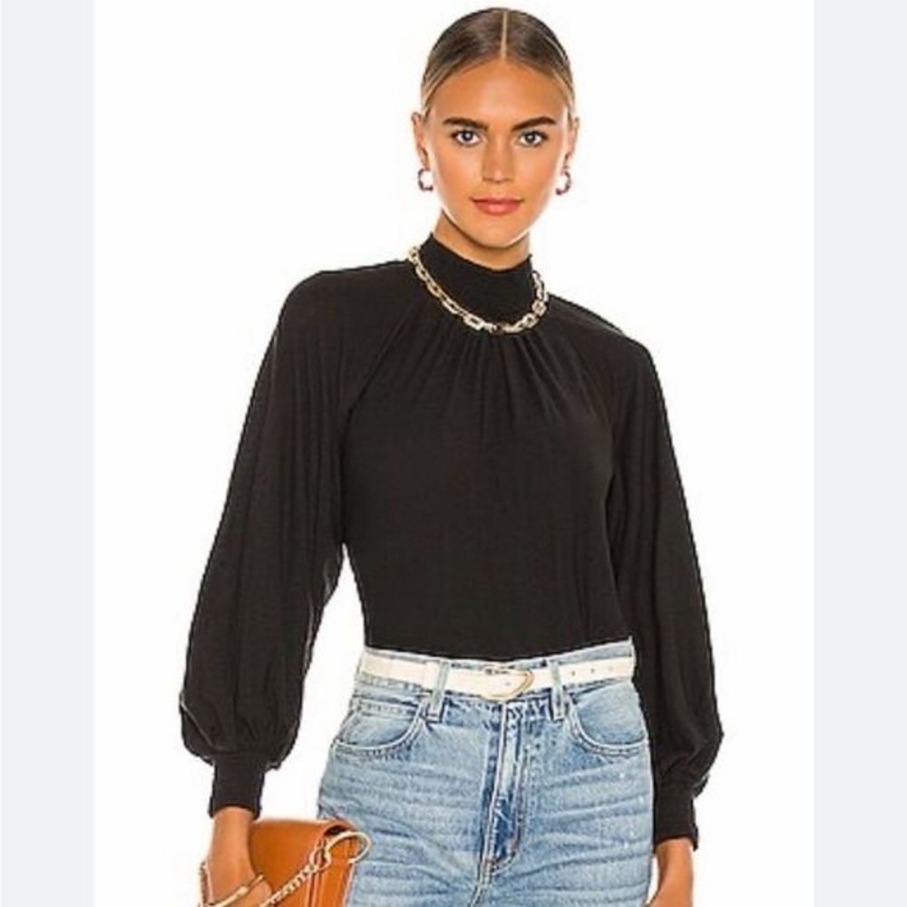 NWT Nation LTD - Melanie Smocked Peasant Tee in Jet Black Size‎ Small